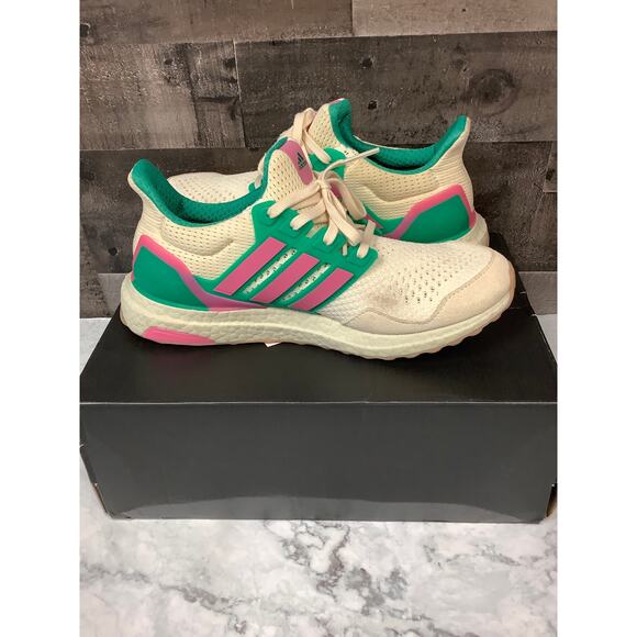 Adidas Men's 9.5 White Green Pink Ultraboost 1.0 Running Shoes Athletic LM2-20 - Picture 5 of 11